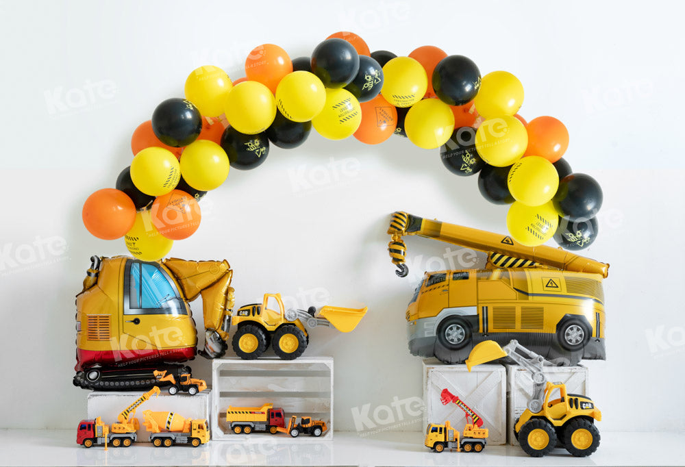 Kate Excavator Construction Balloons Boy Backdrop Designed by Emetselch -UK