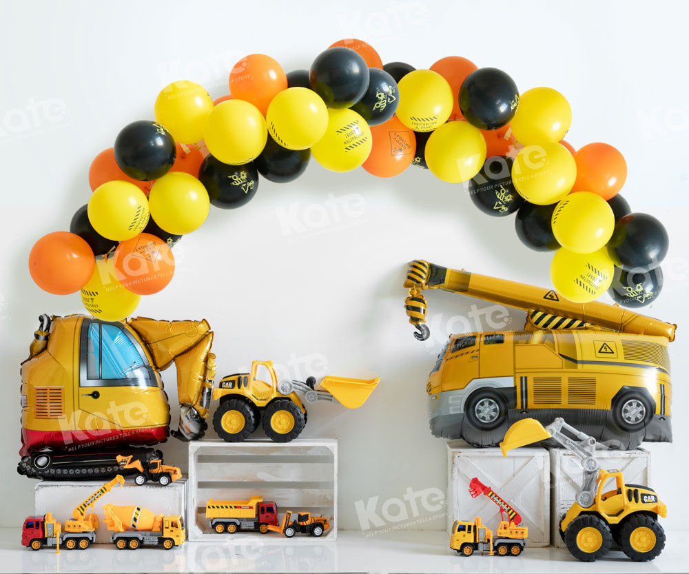 Kate Excavator Construction Balloons Boy Backdrop Designed by Emetselch -UK