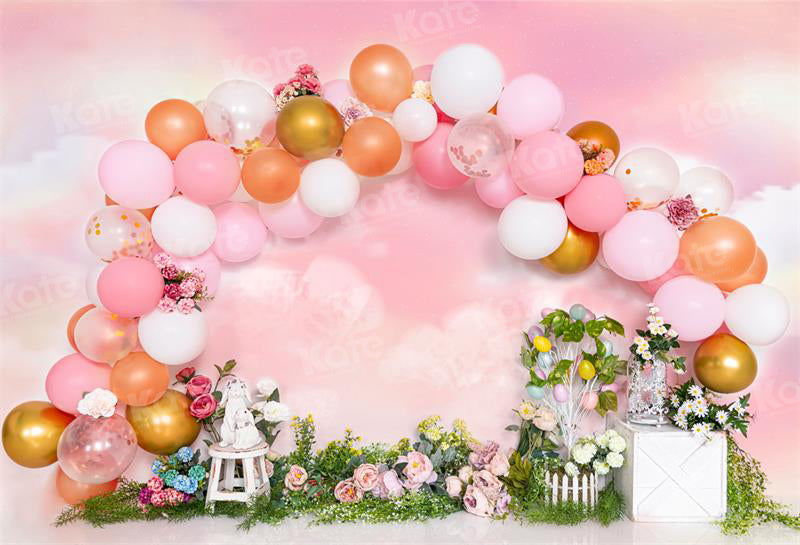 Kate Easter Balloons Pink Flower Backdrop for Photography -UK