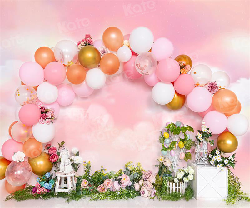 Kate Easter Balloons Pink Flower Backdrop for Photography -UK