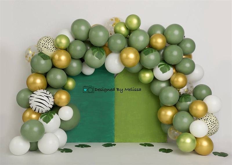Kate Jungle Greens Balloons Backdrop Designed by Melissa King -UK