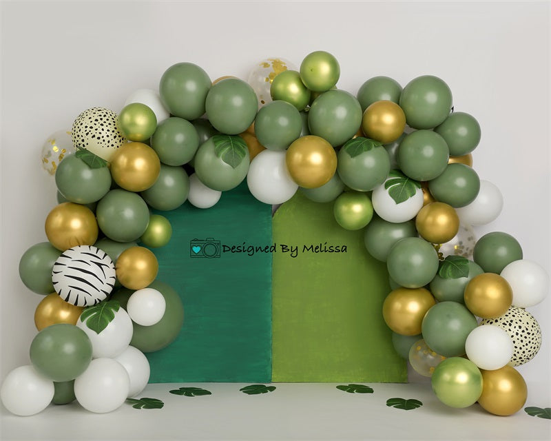Kate Jungle Greens Balloons Backdrop Designed by Melissa King -UK