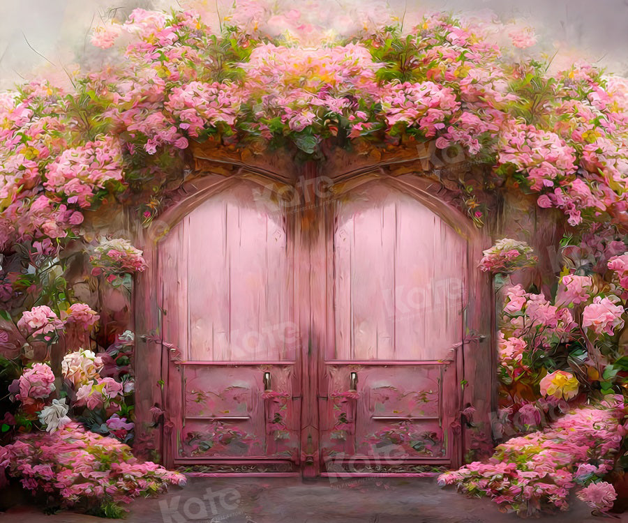 Kate Oil Painting Pink Flower Door Backdrop for Photography -UK