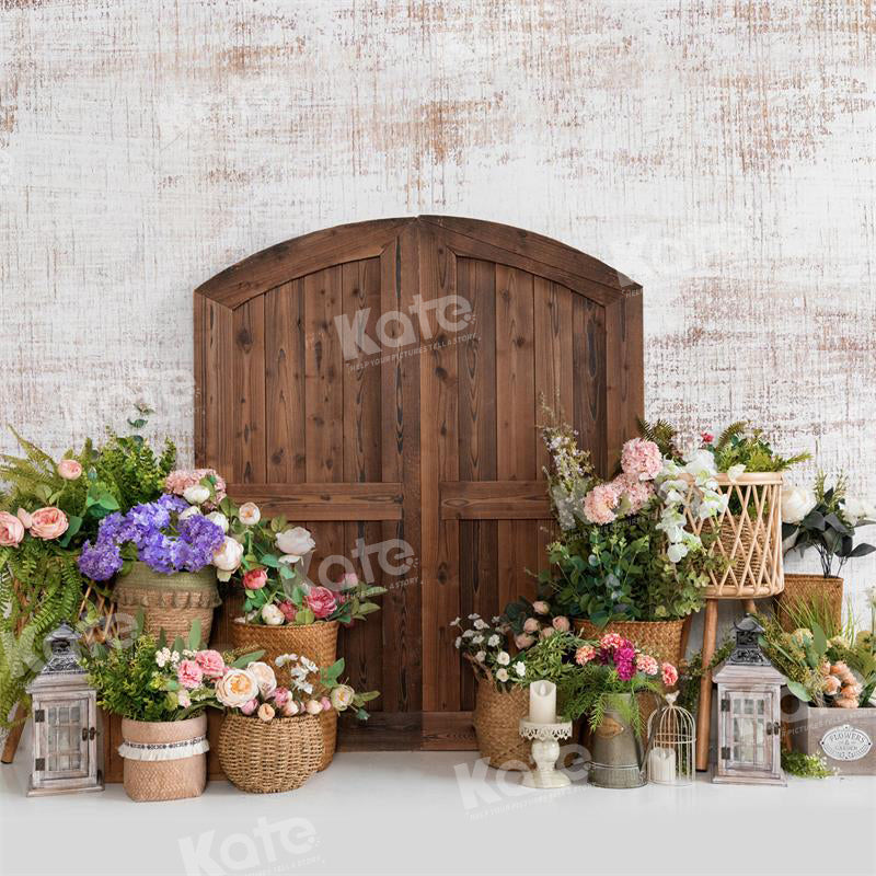 Kate Spring Flower Basket Barn Door Backdrop for Photography -UK