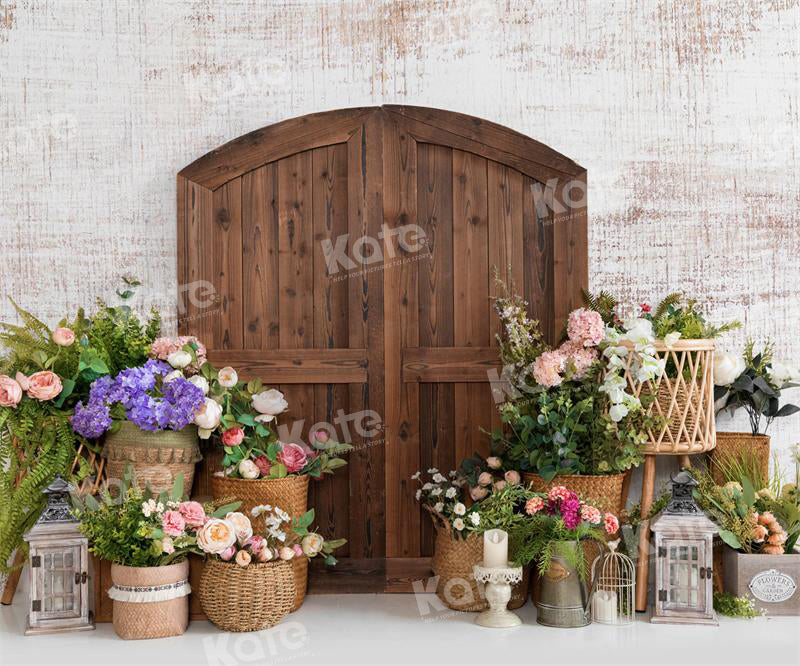 Kate Spring Flower Basket Barn Door Backdrop for Photography -UK