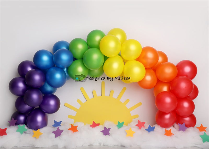 Kate Colorful Rainbow Balloons and Sun Backdrop Designed by Melissa King -UK