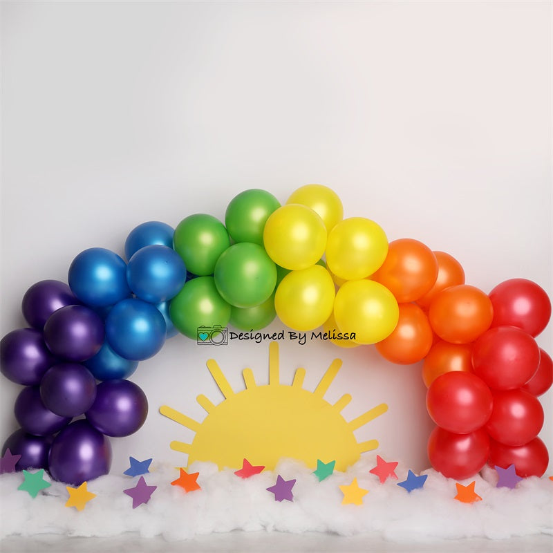 Kate Colorful Rainbow Balloons and Sun Backdrop Designed by Melissa King -UK