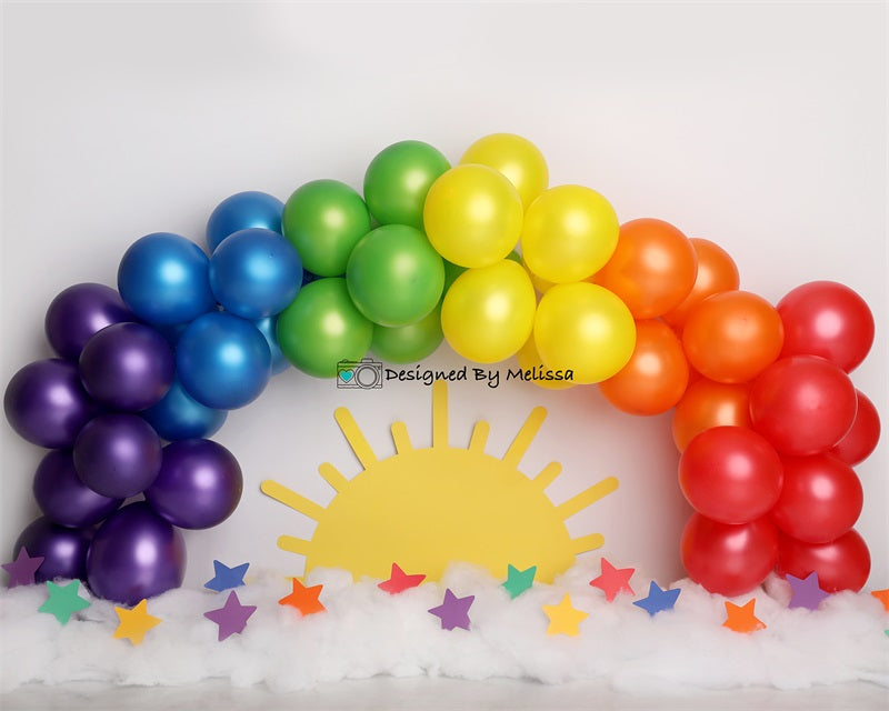 Kate Colorful Rainbow Balloons and Sun Backdrop Designed by Melissa King -UK