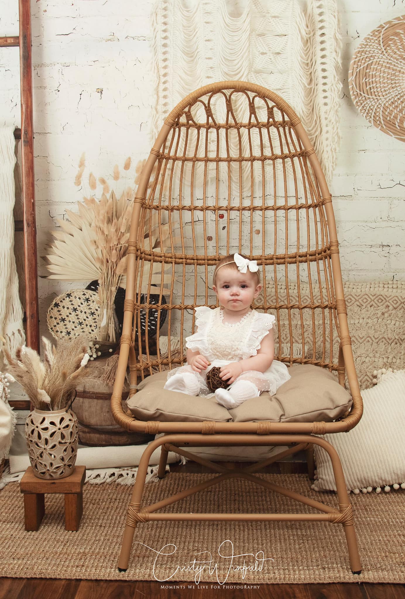 Kate Boho Macrame Wall with Baskets and Ladder Backdrop Designed by Mandy Ringe Photography