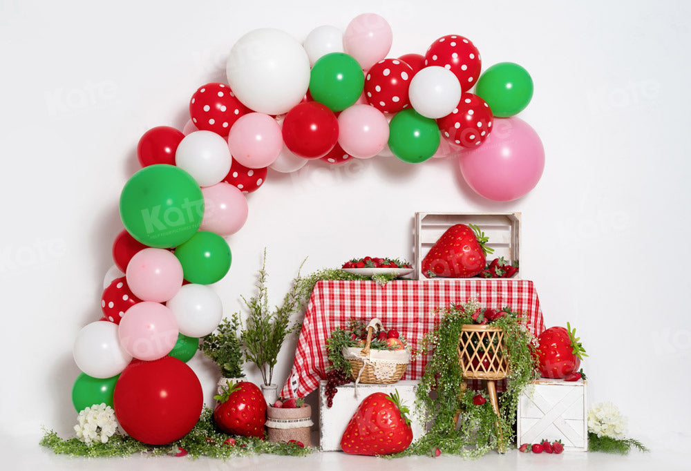 Kate Strawberry Balloons Cake Smash Backdrop Designed by Emetselch -UK