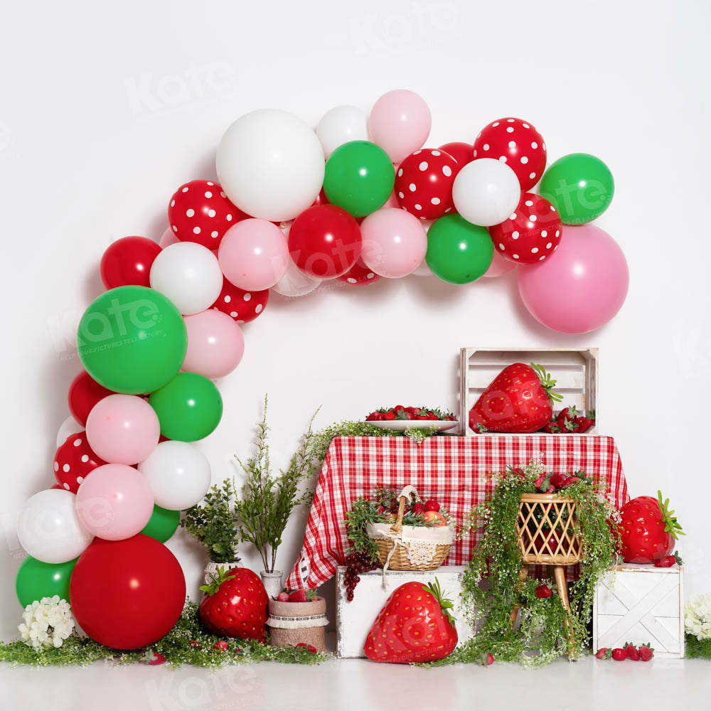 Kate Strawberry Balloons Cake Smash Backdrop Designed by Emetselch -UK