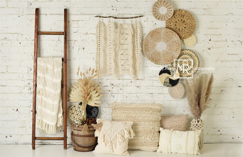 Kate Boho Macrame Wall with Baskets and Ladder Backdrop Designed by Mandy Ringe Photography