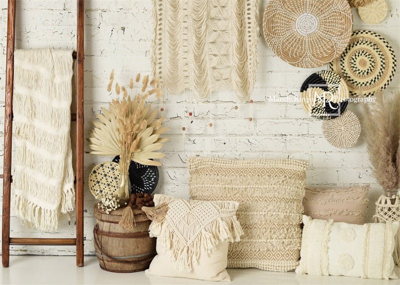 Kate Boho Macrame Wall with Baskets and Ladder Backdrop Designed by Mandy Ringe Photography -UK