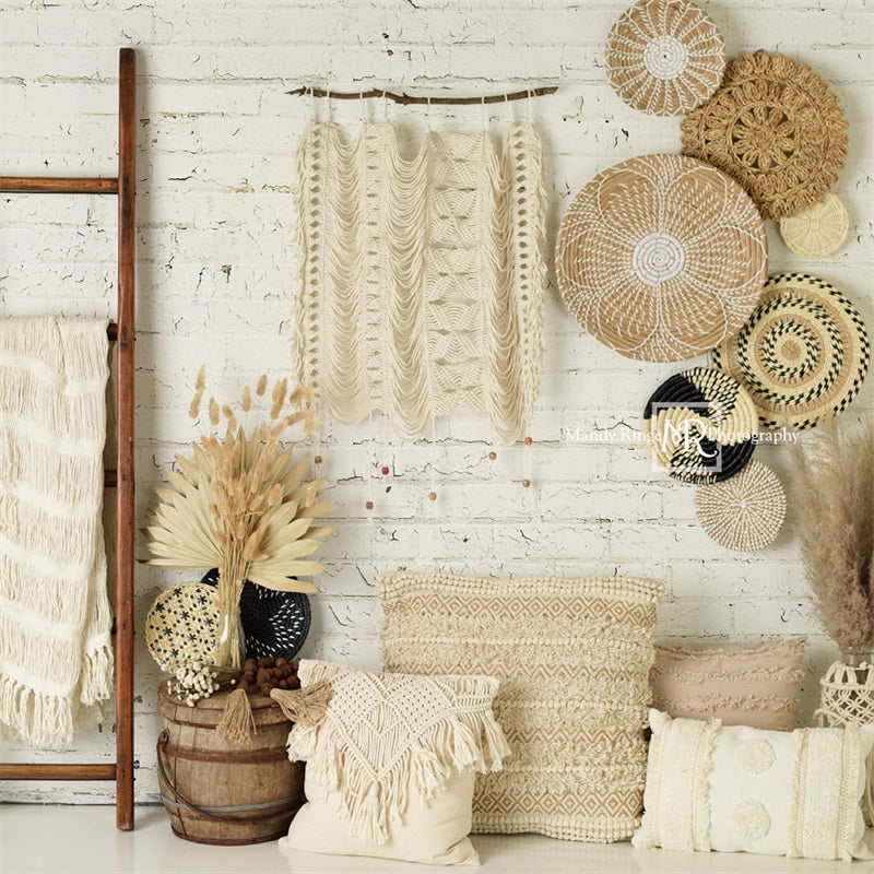 Kate Boho Macrame Wall with Baskets and Ladder Backdrop Designed by Mandy Ringe Photography