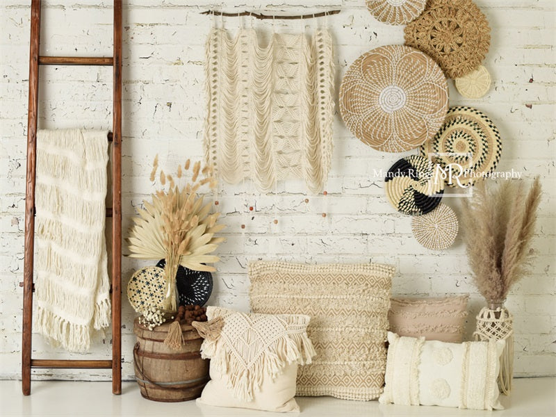 Kate Boho Macrame Wall with Baskets and Ladder Backdrop Designed by Mandy Ringe Photography -UK