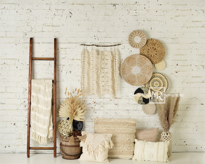 Kate Boho Macrame Wall with Baskets and Ladder Backdrop Designed by Mandy Ringe Photography -UK