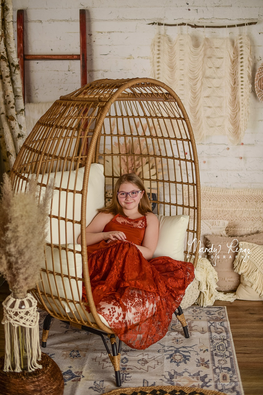 Kate Boho Macrame Wall with Baskets and Ladder Backdrop Designed by Mandy Ringe Photography