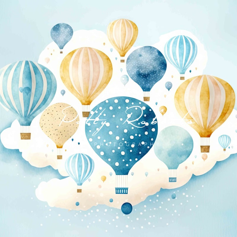 Kate Blue Hot Air Balloons Backdrop Designed by Patty Robert -UK