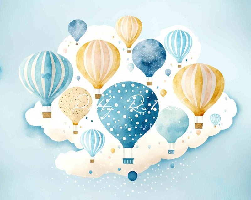 Kate Blue Hot Air Balloons Backdrop Designed by Patty Robert -UK