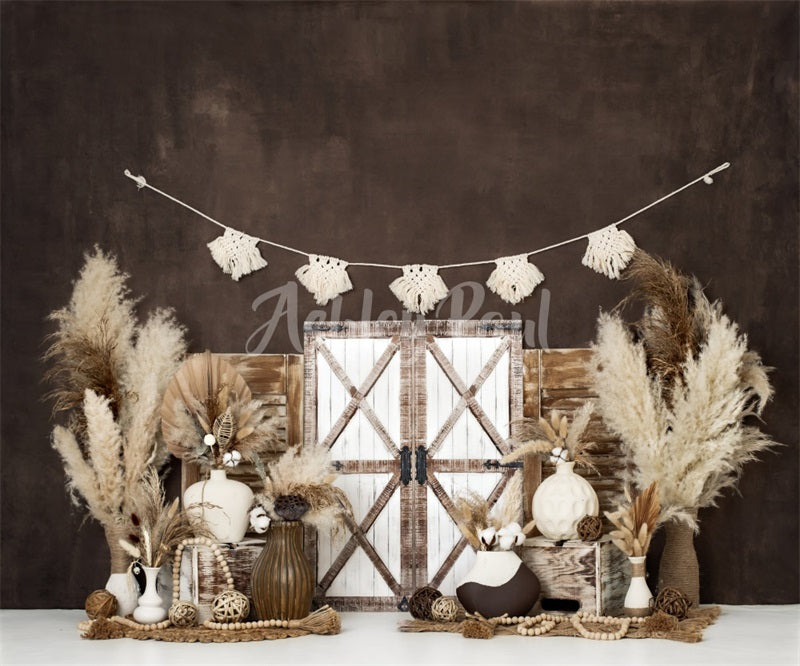Kate Boho Macrame Barn Door Brown Backdrop Designed by Ashley Paul -UK