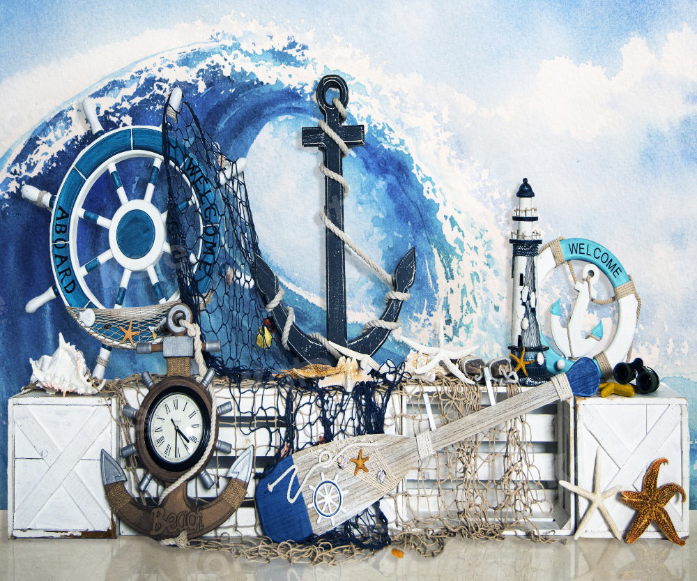 Kate Summer Go Fishing Wave Backdrop for Photography -UK