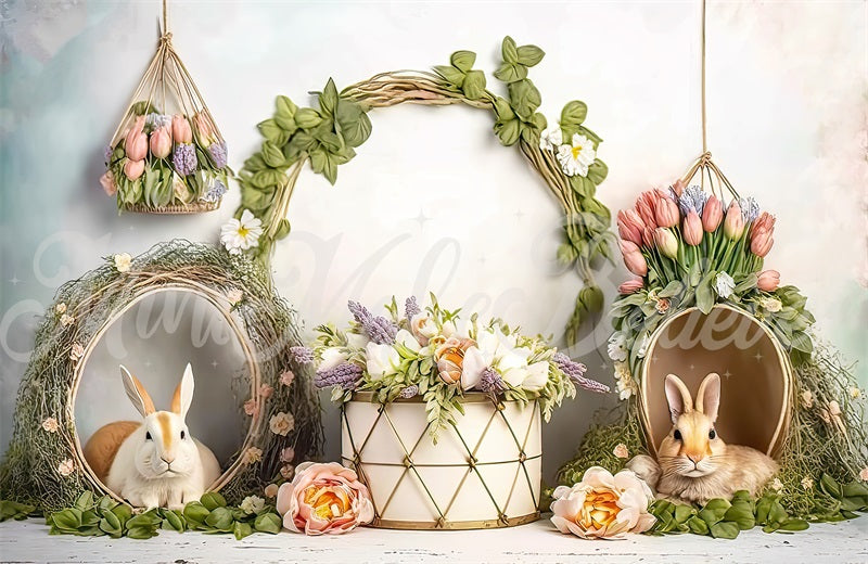 Kate Flower Easter Bunny Basket Backdrop Designed by Mini MakeBelieve -UK