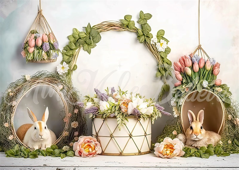 Kate Flower Easter Bunny Basket Backdrop Designed by Mini MakeBelieve -UK