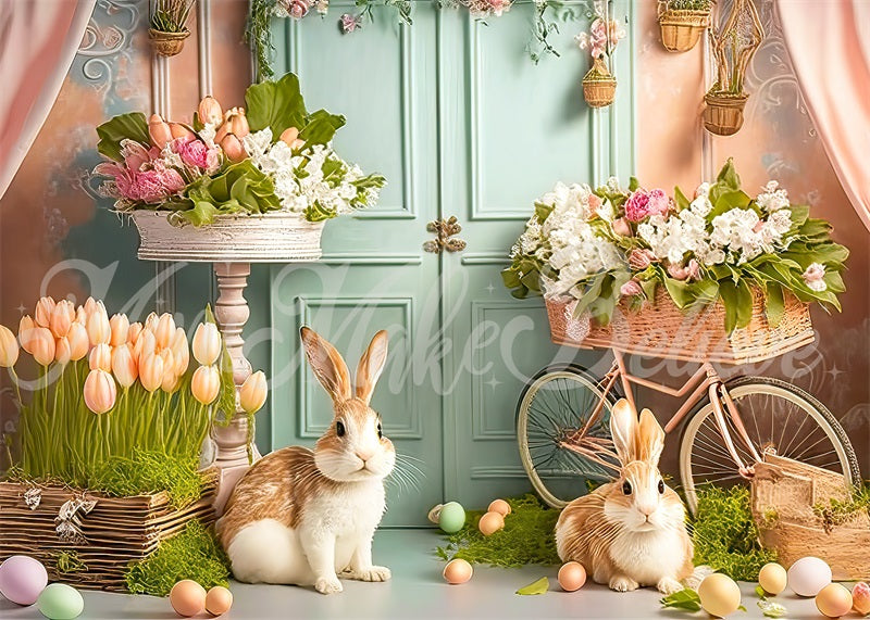 Kate Painterly Pastel Easter Bunny Flower Backdrop Designed by Mini MakeBelieve