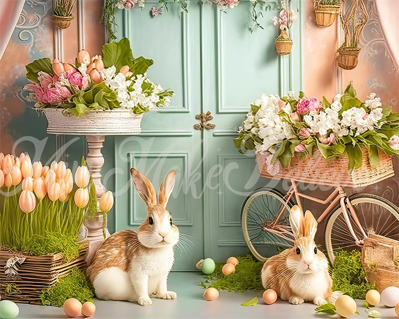Kate Painterly Pastel Easter Bunny Flower Backdrop Designed by Mini MakeBelieve -UK