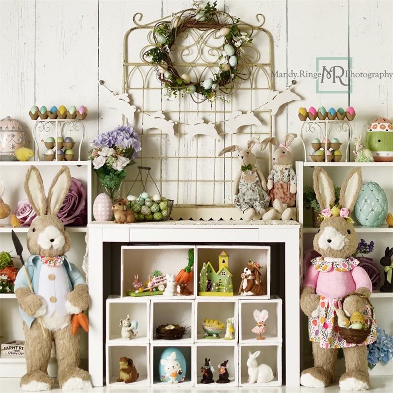 Kate Easter Decorations on Shelves Backdrop Designed by Mandy Ringe Photography -UK