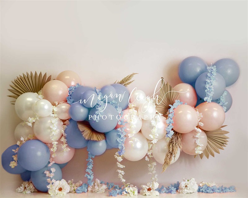 Kate Blue Floral Balloons Garland Backdrop Designed by Megan Leigh Photography -UK