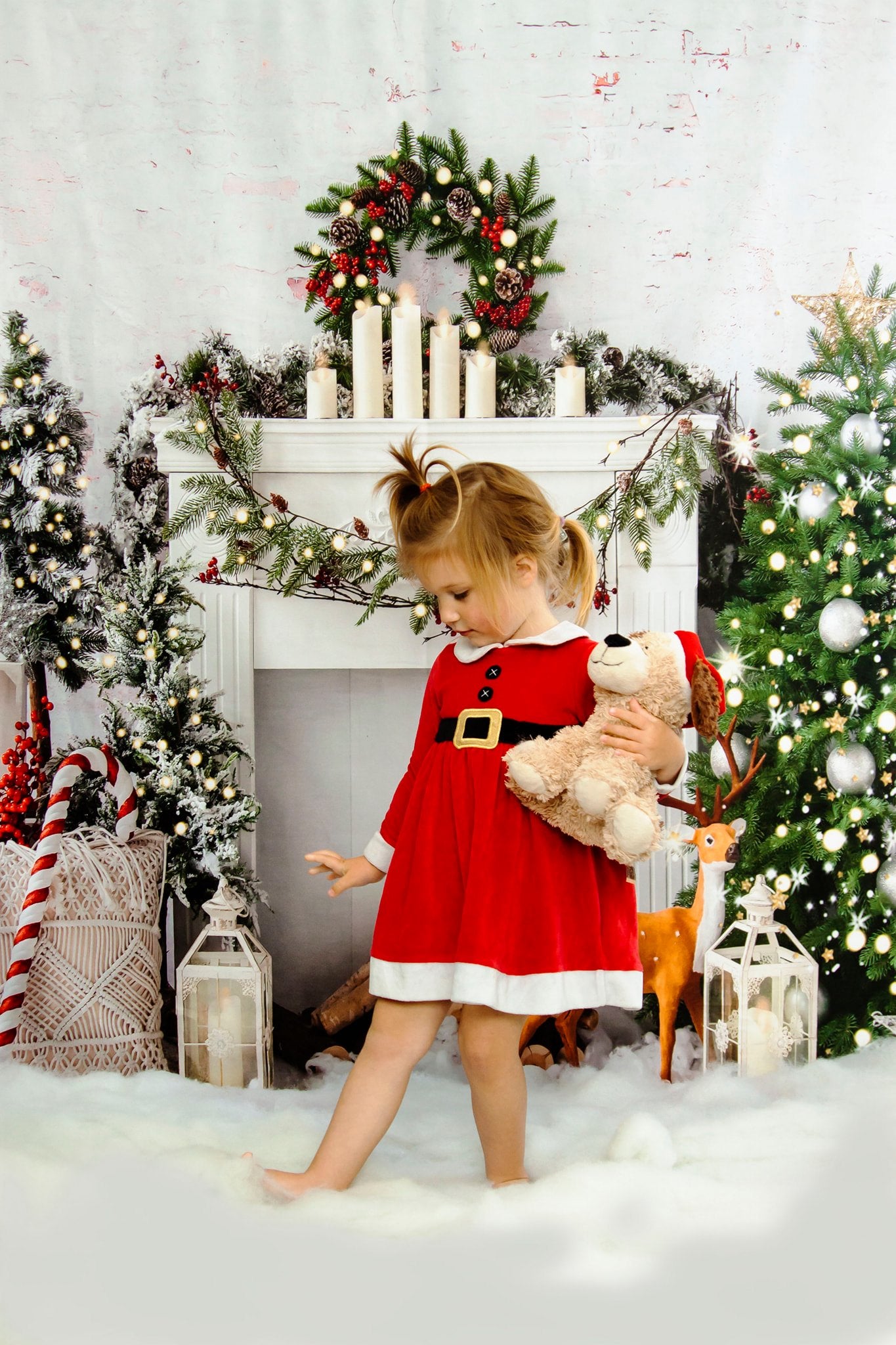 Kate Christmas Boho Fireplace Elk Backdrop Designed by Emetselch -UK