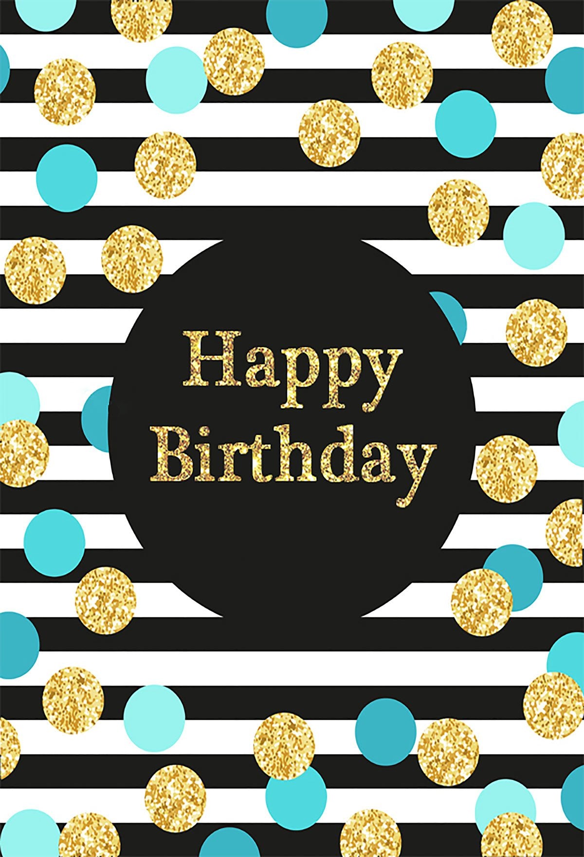 Birthday Party Black and White Stripe Backdrop with blue golden Dots - Kate backdrops UK