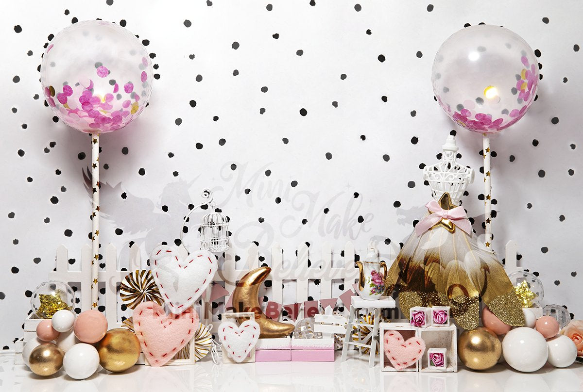 Kate Cake Smash Pink Peach Gold Dress Backdrop Designed by Mini MakeBelieve -UK