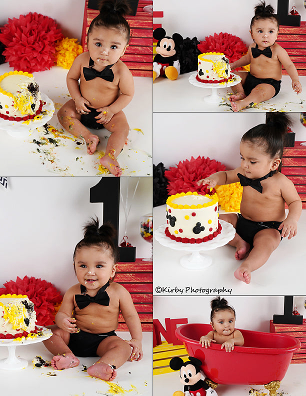 Kate Black Red Yellow Balloons 1st Birthday Backdrop Designed by Arica Kirby -UK