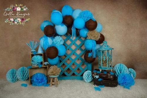 Kate Cake Smash Backdrop Blue Balloons Designed by Csilla Kancsar -UK