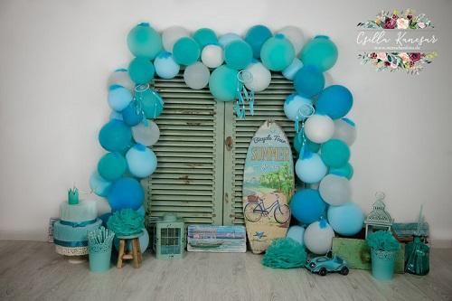 Kate Summer Backdrop Blue Balloons Surfboard Designed by Csilla Kancsar -UK