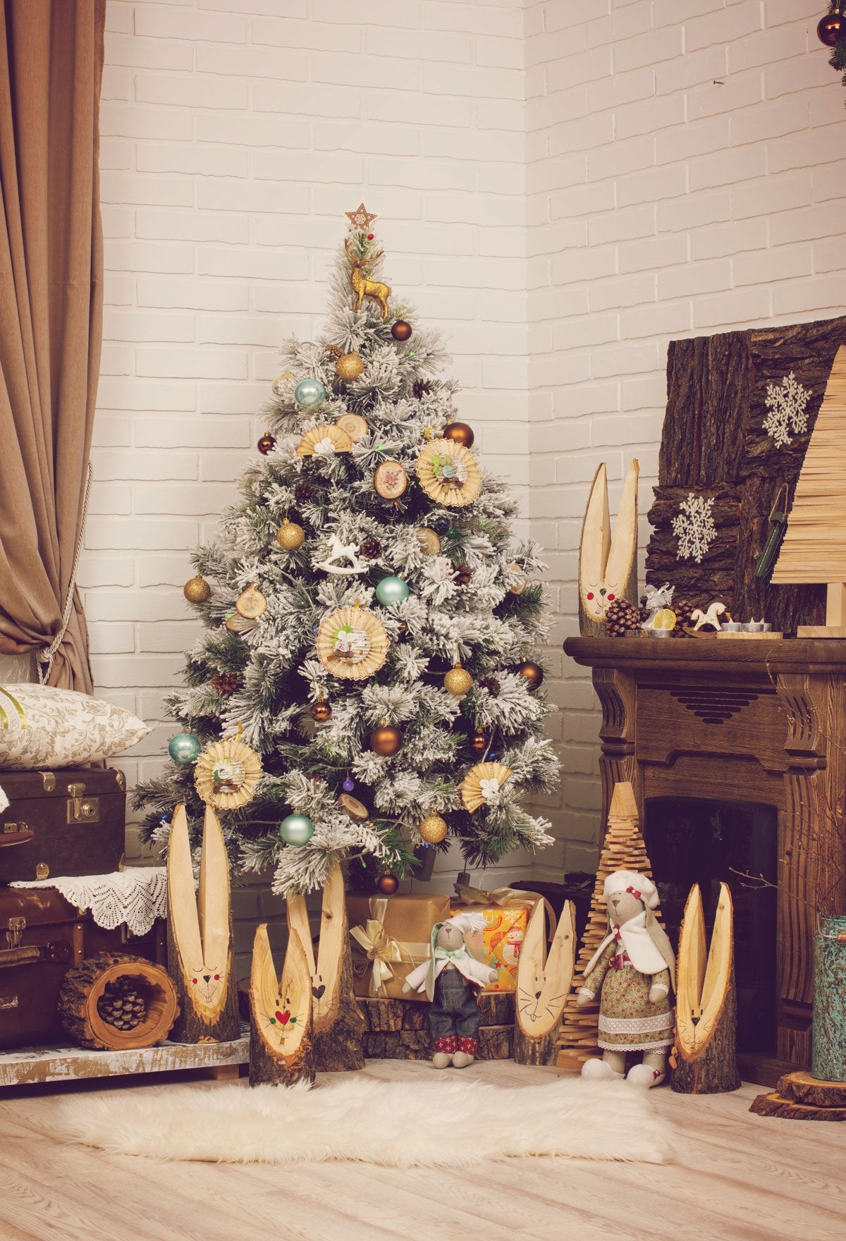 Kate Christmas tree Fireplace Backdrop Interior Background - Kate backdrop UK