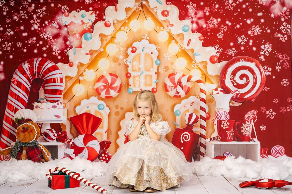 Kate Christmas Gingerbread House Candy Backdrop for Photography