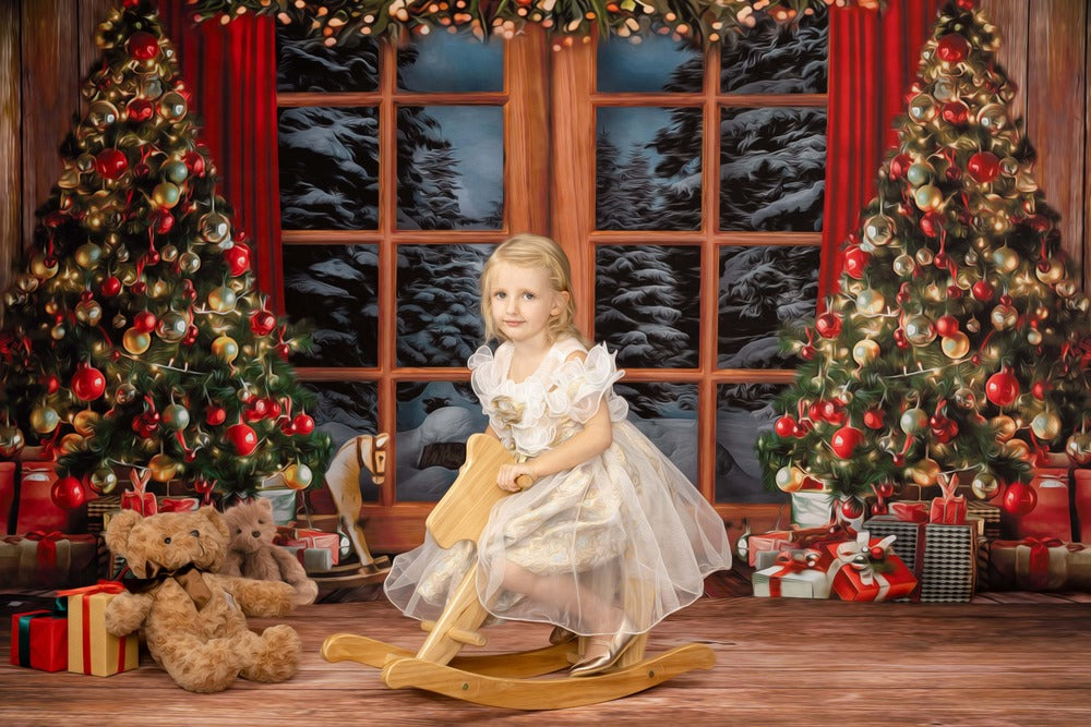 Kate Christmas Window Vintage Wood Tree Backdrop for Photography -UK