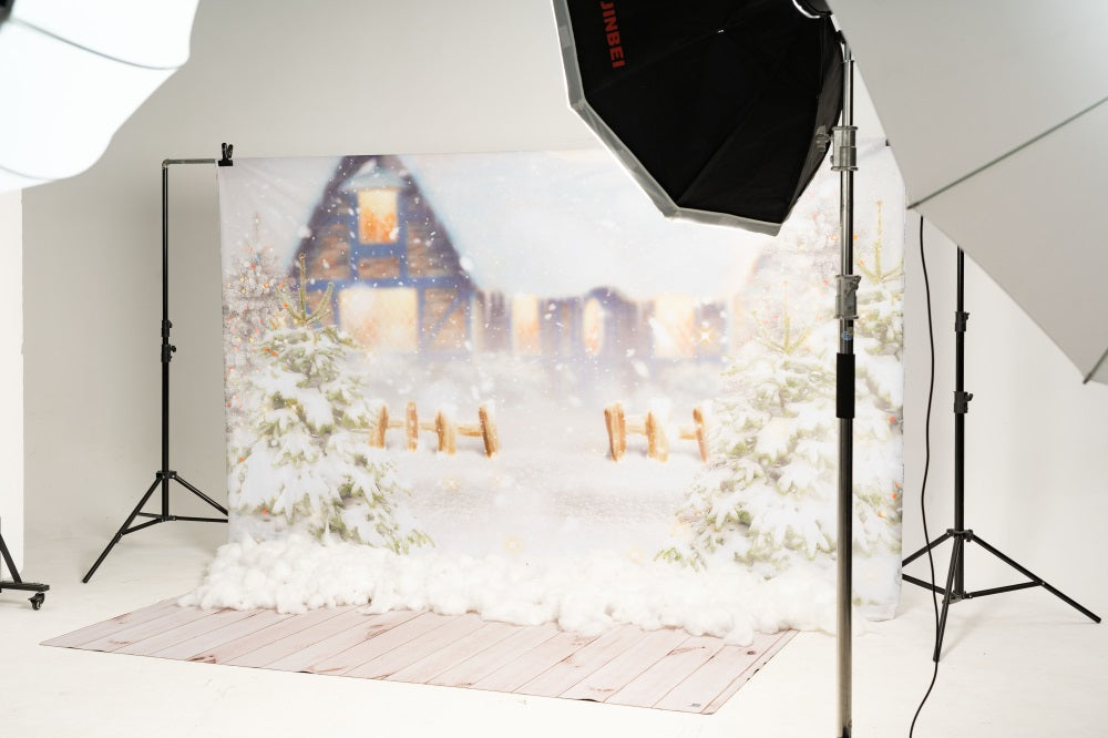 Kate Winter Christmas Snow House Tree Backdrop for Photography -UK