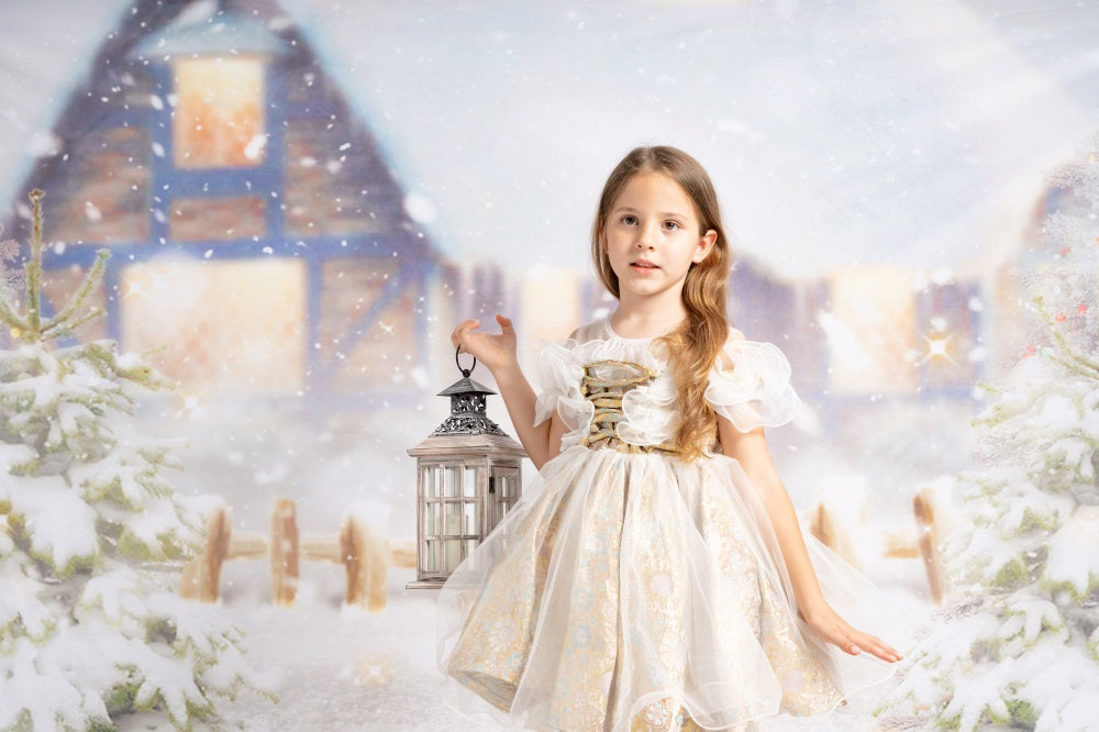 Kate Winter Christmas Snow House Tree Backdrop for Photography -UK