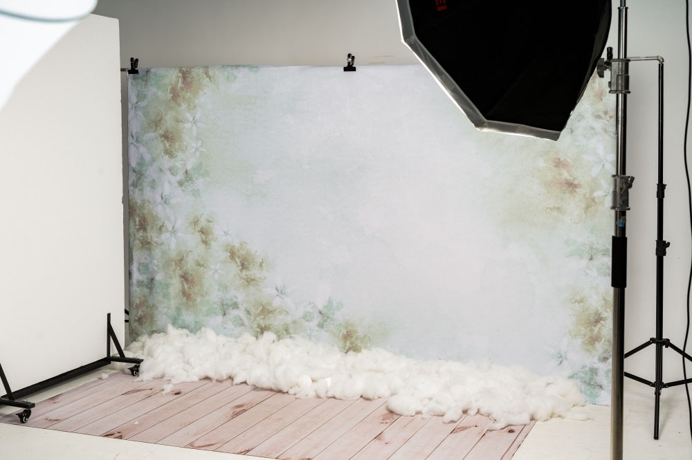 Kate Fine Art Watercolors Green Flowers Abstract Backdrop designed by Veronika Gant -UK