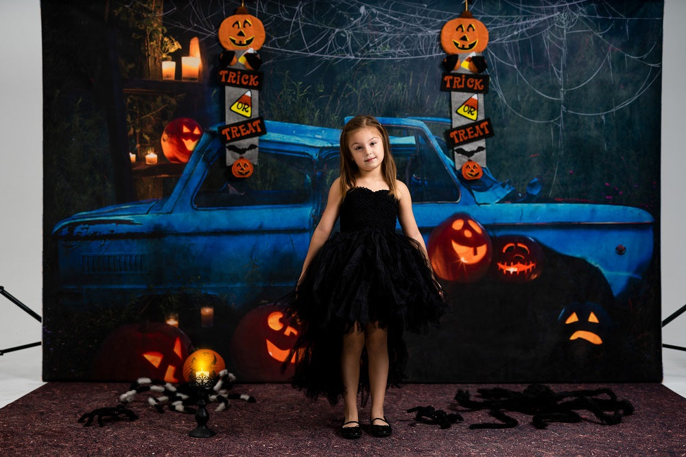 Kate Halloween Pumpkin Car Backdrop Fall Night for Photography -UK