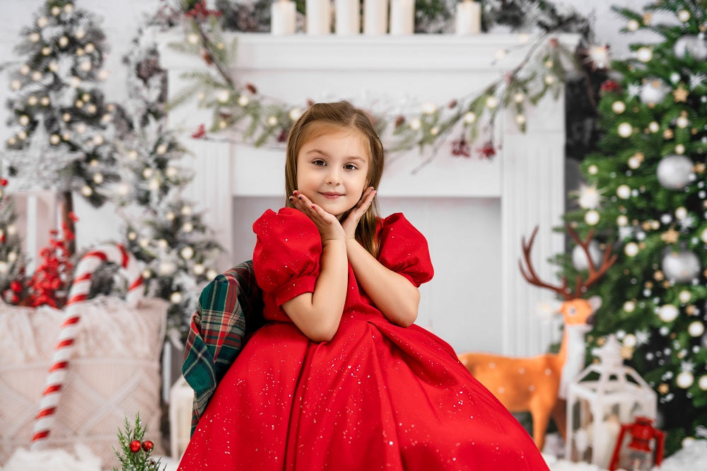 Kate Christmas Boho Fireplace Elk Backdrop Designed by Emetselch -UK