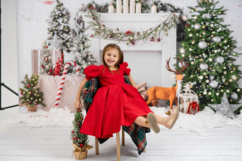 Kate Christmas Boho Fireplace Elk Backdrop Designed by Emetselch -UK