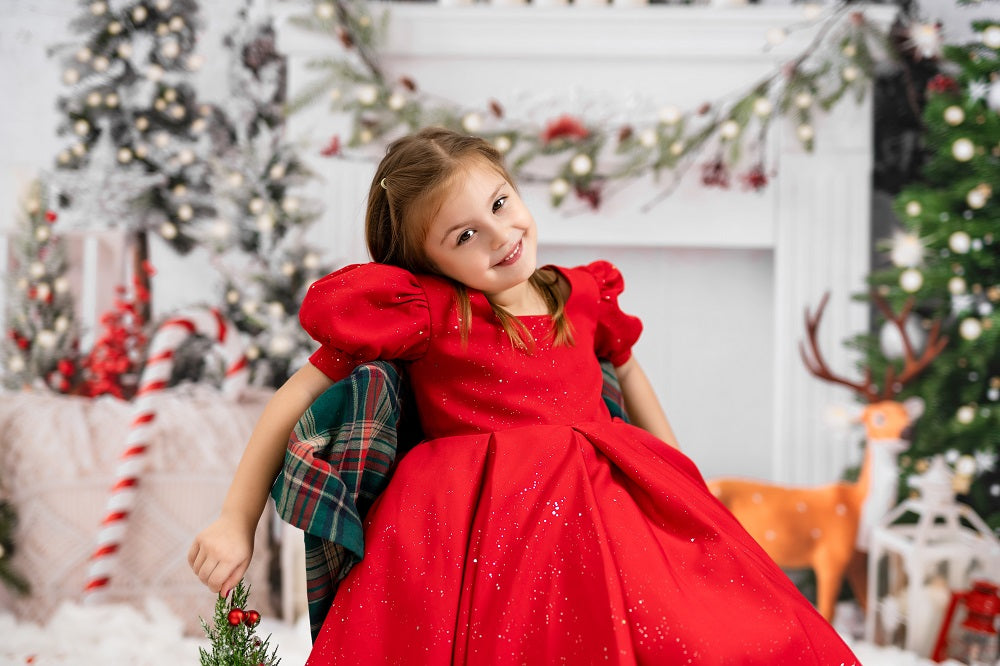 Kate Christmas Boho Fireplace Elk Backdrop Designed by Emetselch -UK