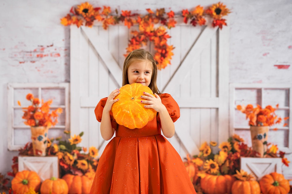 Kate Autumn Pumpkins Thanksgiving Barn Backdrop Designed by Emetselch -UK
