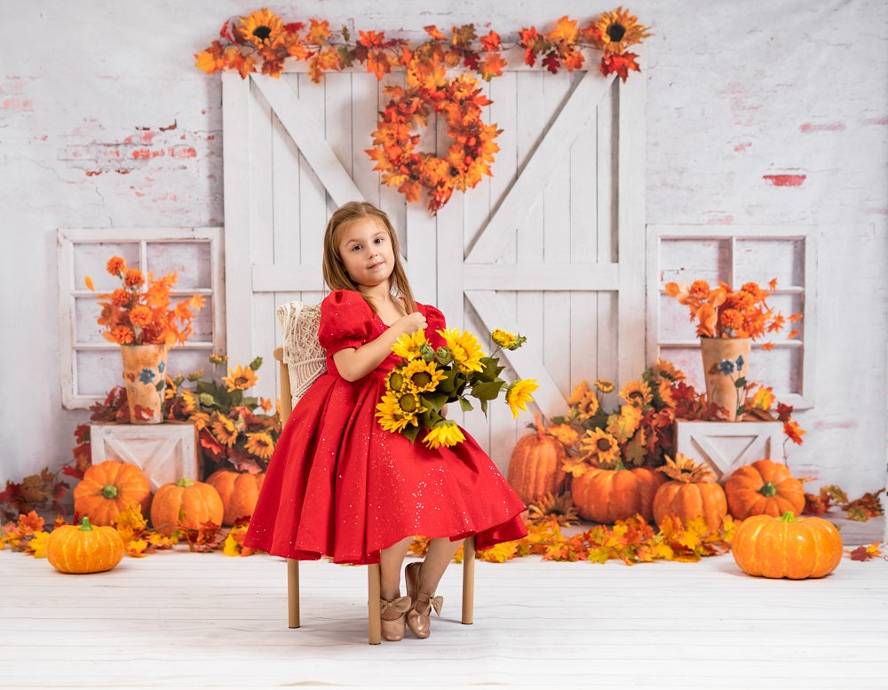 Kate Autumn Pumpkins Thanksgiving Barn Backdrop Designed by Emetselch -UK