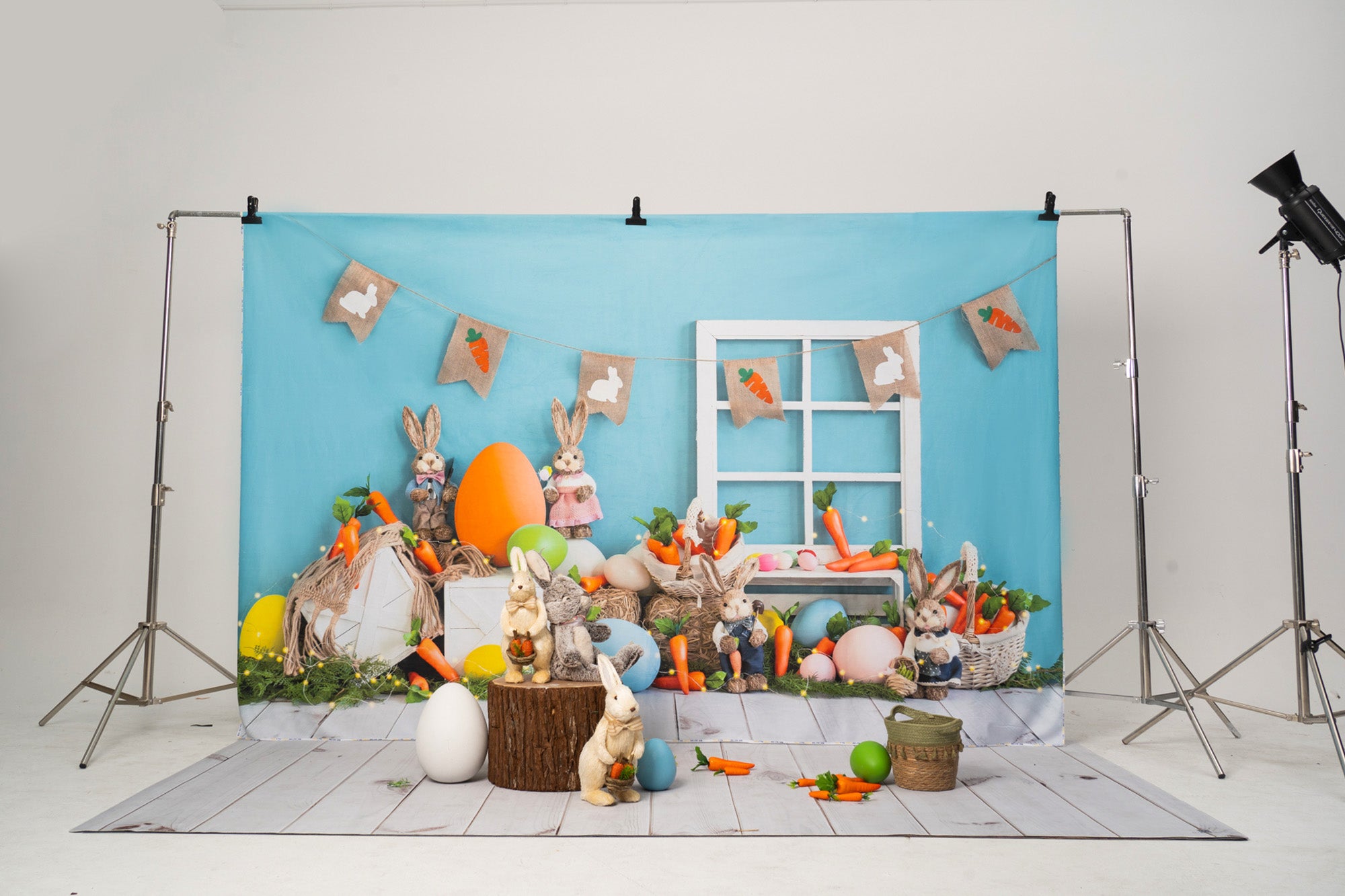 Kate Easter Bunny Carrot Blue Backdrop Designed by Emetselch -UK